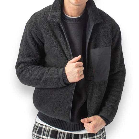 INC International Concepts Sherpa Jacket Mens Size Large L Black Full Zip Fleece - Picture 2 of 12